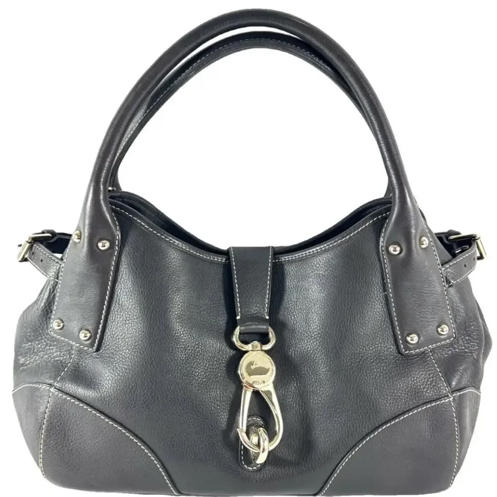 DOONEY & DOURKE BLACK LEATHER CLASP‎ SATCHEL HOBO SHOULDER BAG.